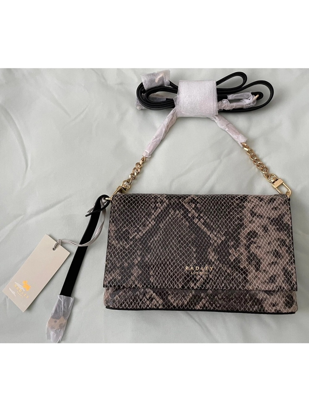 RADLEY LONDON Lexington Small Flapover Snake Print Chain Leather Crossbody Bag